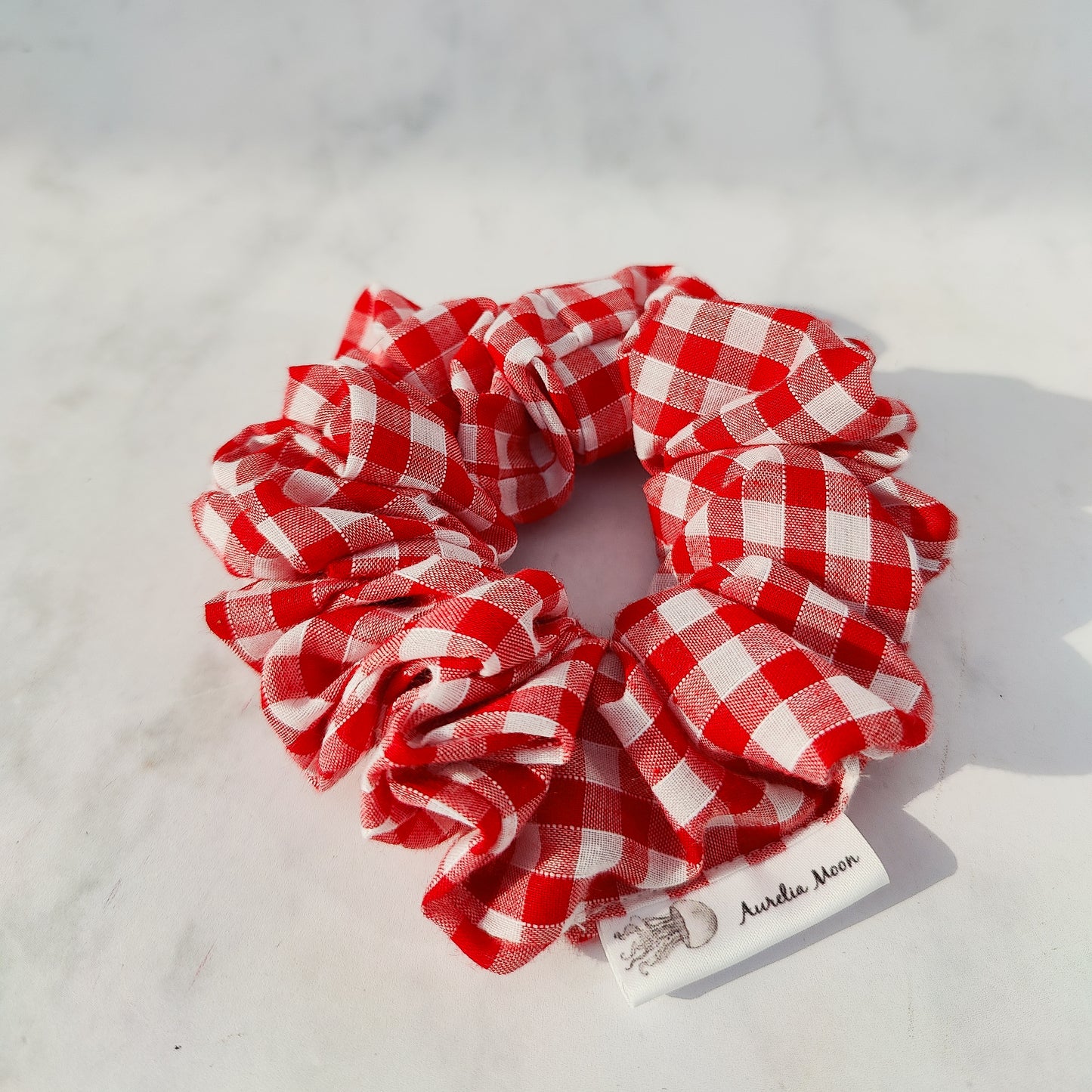 Handmade Red Gingham Hair Scrunchie Regular
