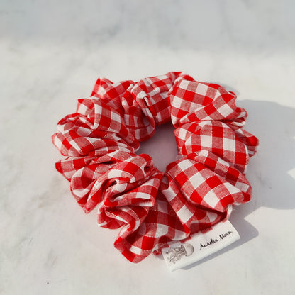 Handmade Red Gingham Hair Scrunchie Regular