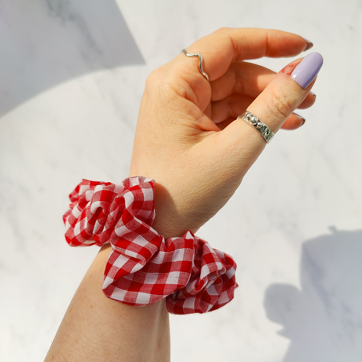 Handmade Red Gingham Hair Scrunchie Regular