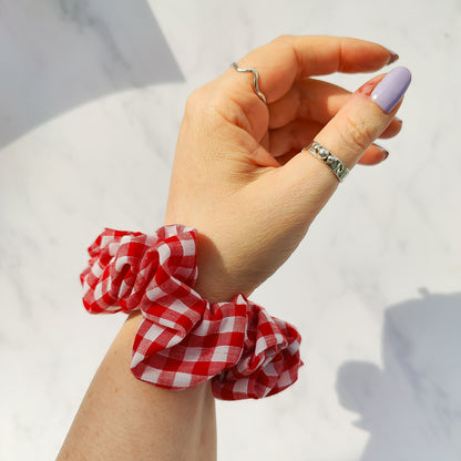 Handmade Red Gingham Hair Scrunchie Regular