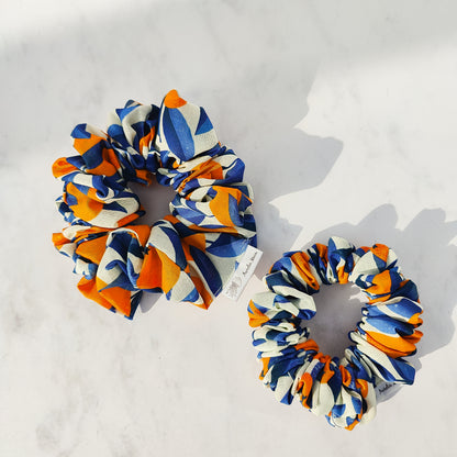 Handmade orange print scrunchie in cotton fabric