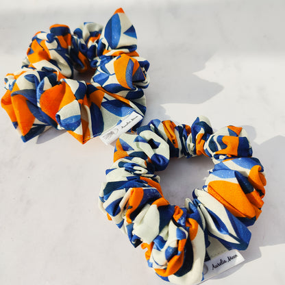 Handmade orange print scrunchie in cotton fabric