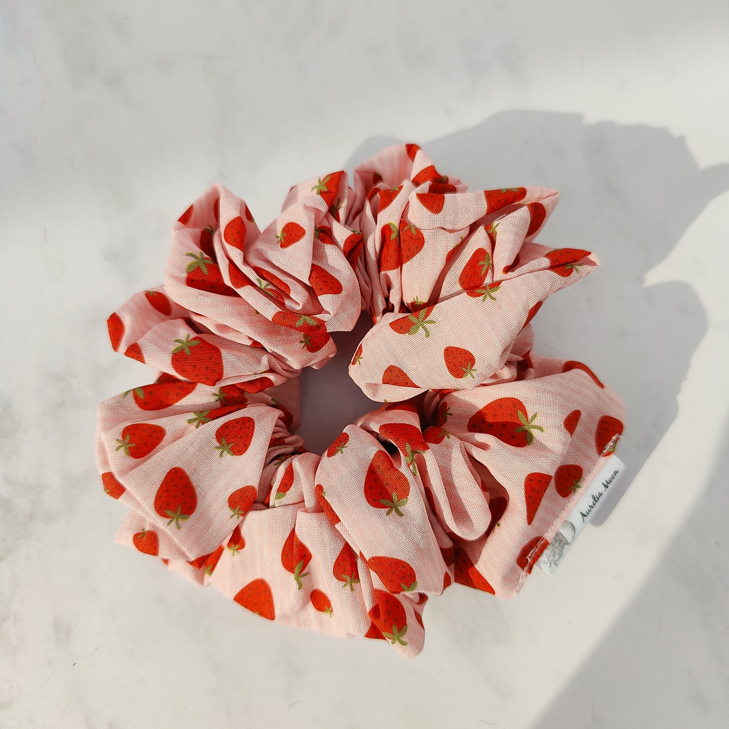 Handmade Strawberry Print Cotton Scrunchie Large