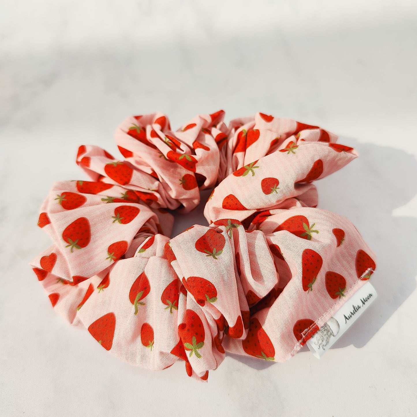 Handmade Strawberry Print Cotton Scrunchie Large