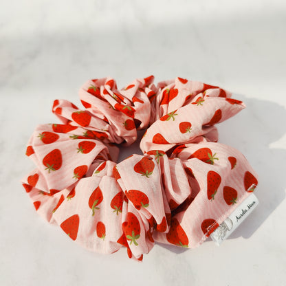 Handmade Strawberry Print Cotton Scrunchie Large