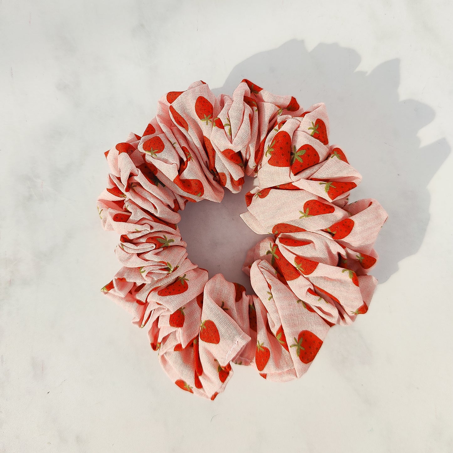 Handmade Strawberry Print Cotton Scrunchie Regular