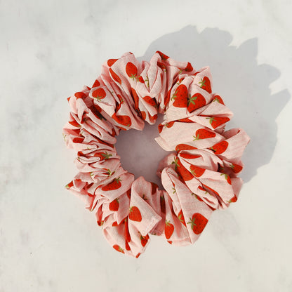 Handmade Strawberry Print Cotton Scrunchie Regular