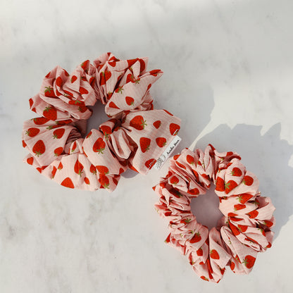 Handmade Strawberry Print Cotton Scrunchie Large