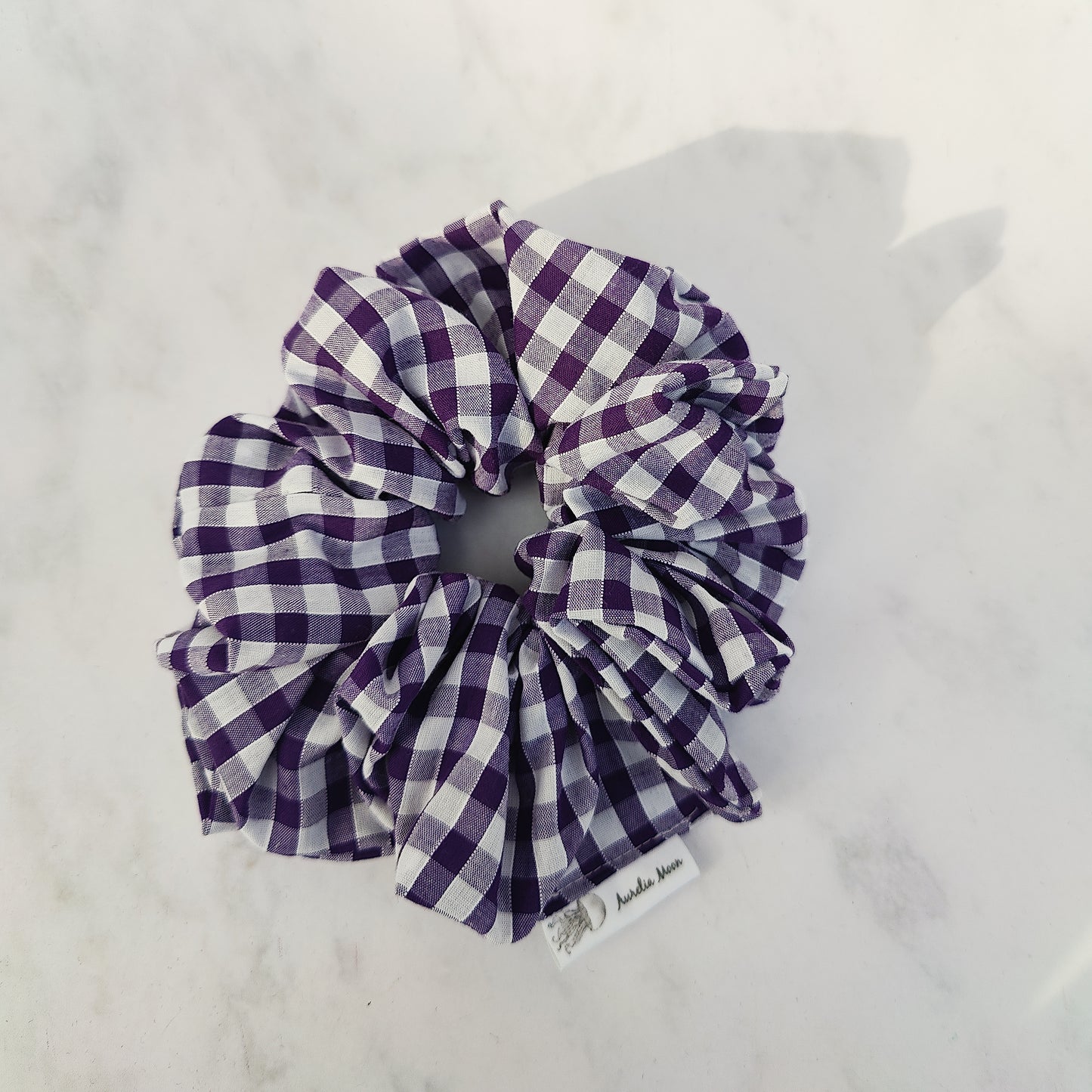 Purple Gingham Hair Scrunchie