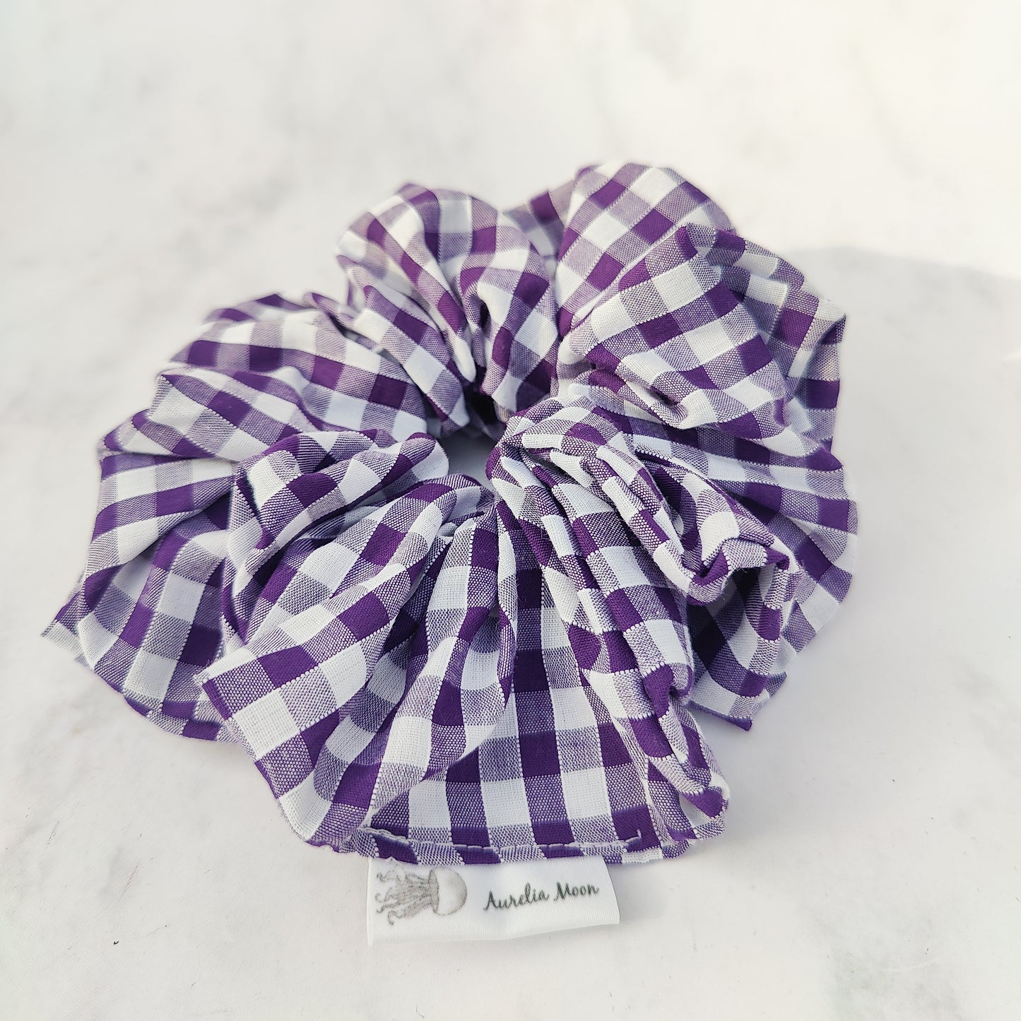 Purple Gingham Hair Scrunchie
