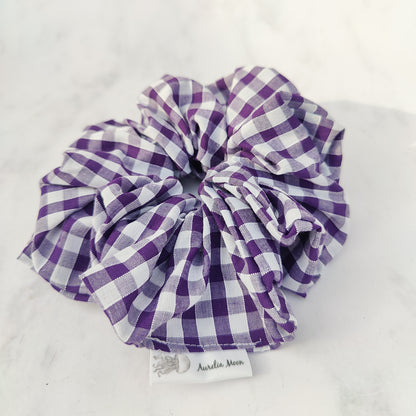 Purple Gingham Hair Scrunchie