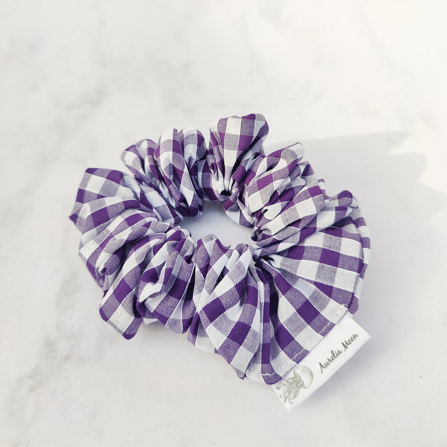 Purple Gingham Hair Scrunchie Regular