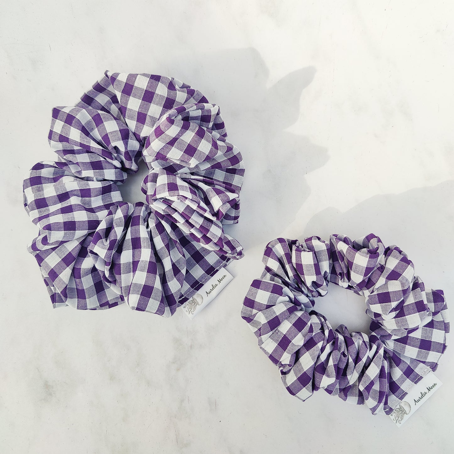 Purple Gingham Hair Scrunchie Regular