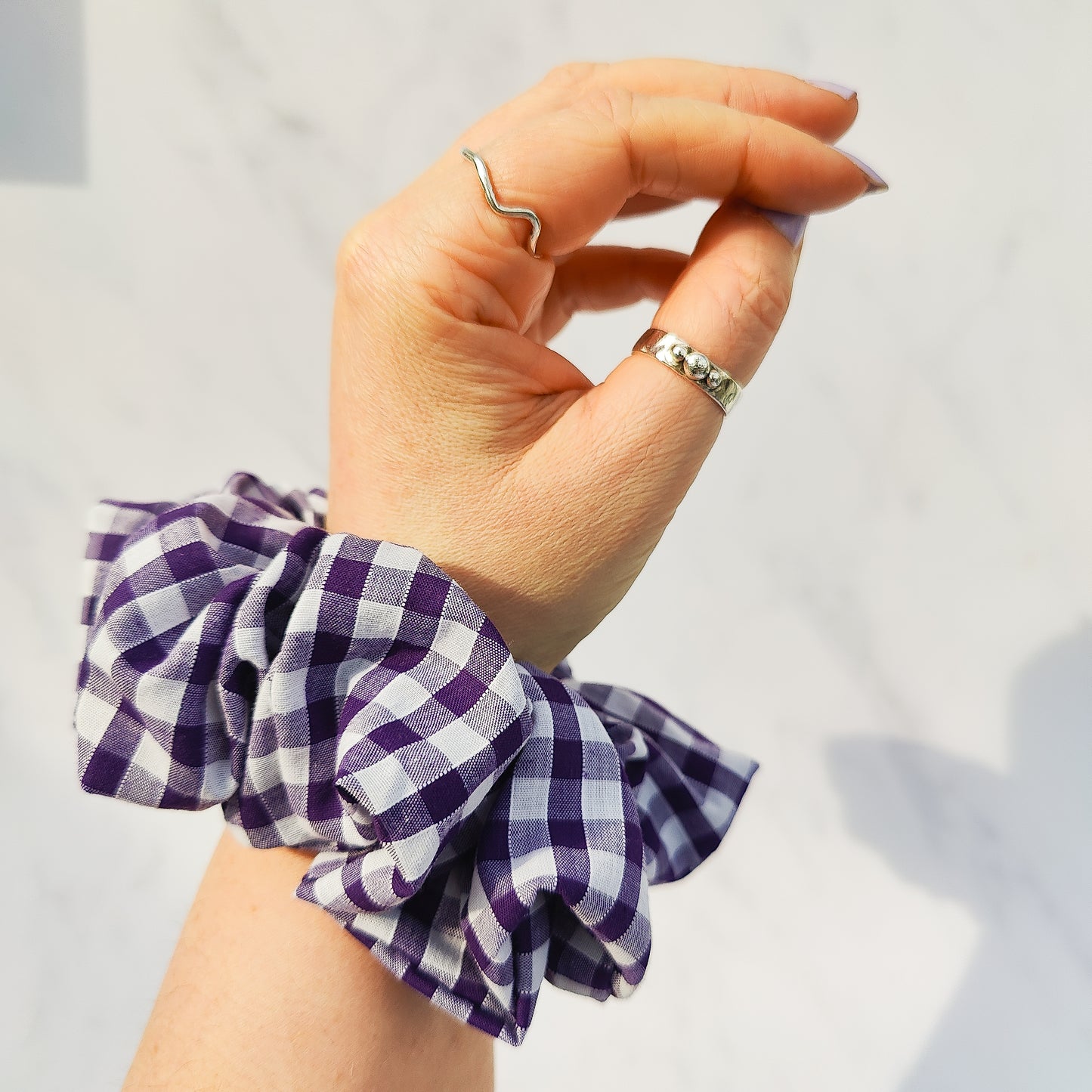 Purple Gingham Hair Scrunchie