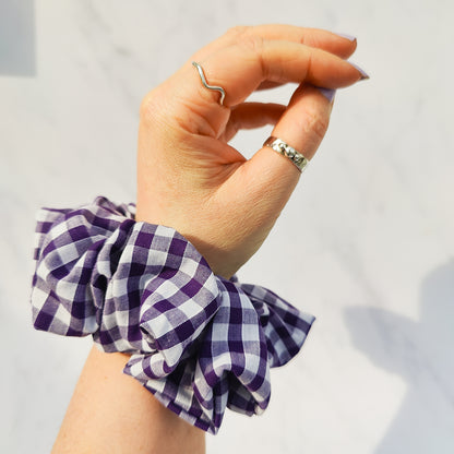 Purple Gingham Hair Scrunchie