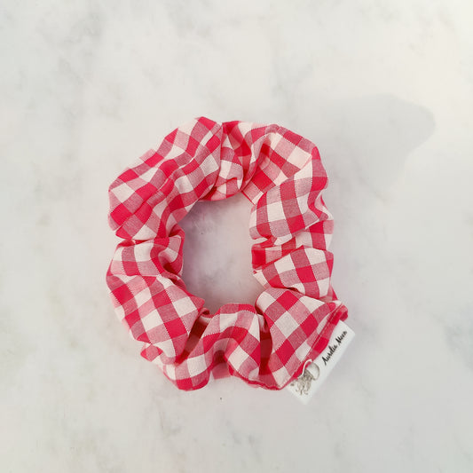 Handmade Pink Gingham Scrunchie Hair Tie Regular