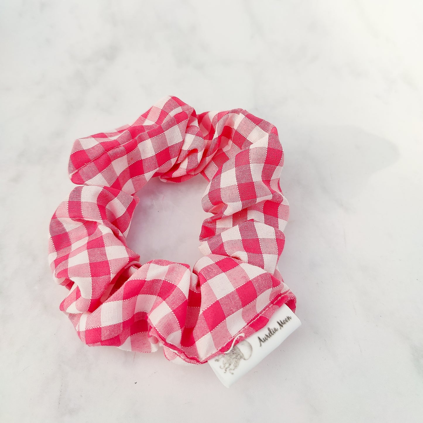 Handmade Pink Gingham Scrunchie Hair Tie Regular