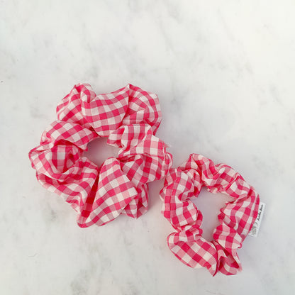 Handmade Pink Gingham Scrunchie Hair Tie Regular