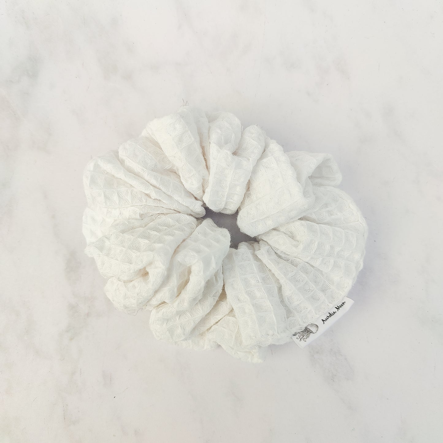 Handmade White Cotton Waffle Scrunchie Hair Tie Large