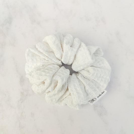 Handmade White Cotton Waffle Scrunchie Hair Tie Large