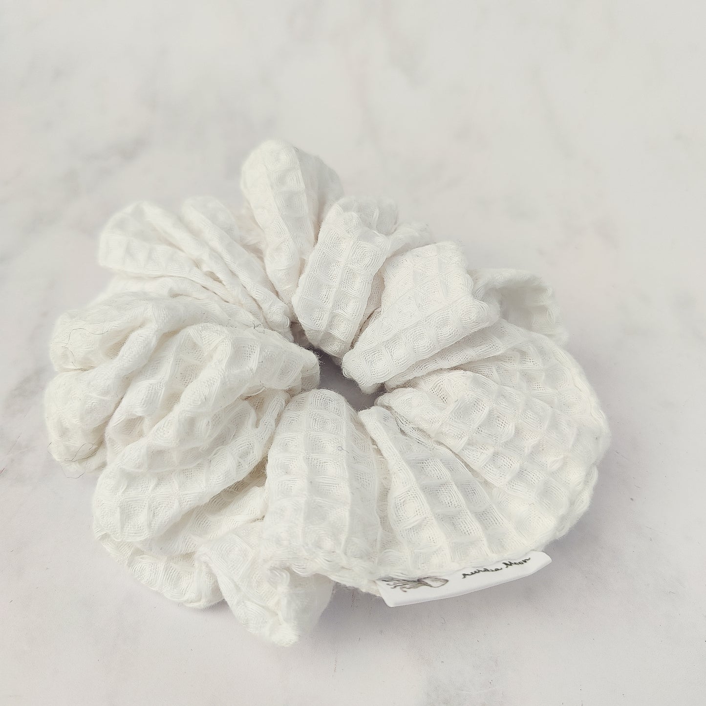 Handmade White Cotton Waffle Scrunchie Hair Tie Large