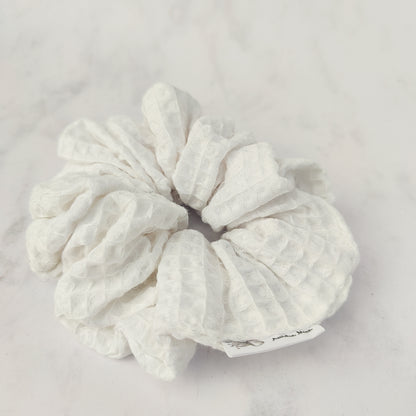 Handmade White Cotton Waffle Scrunchie Hair Tie Large