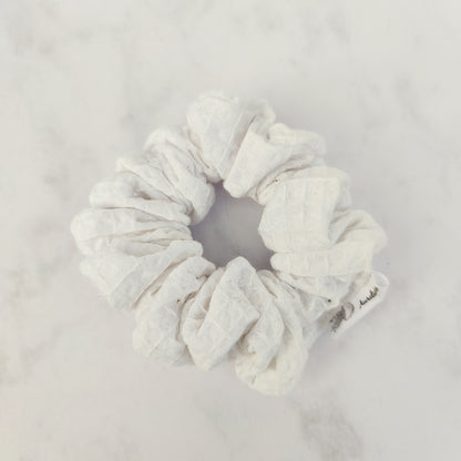White Cotton Waffle Scrunchie Hair Tie Regular