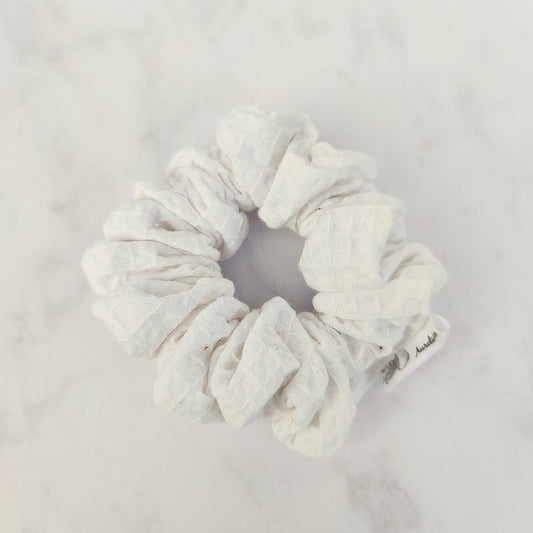 White Cotton Waffle Scrunchie Hair Tie Regular
