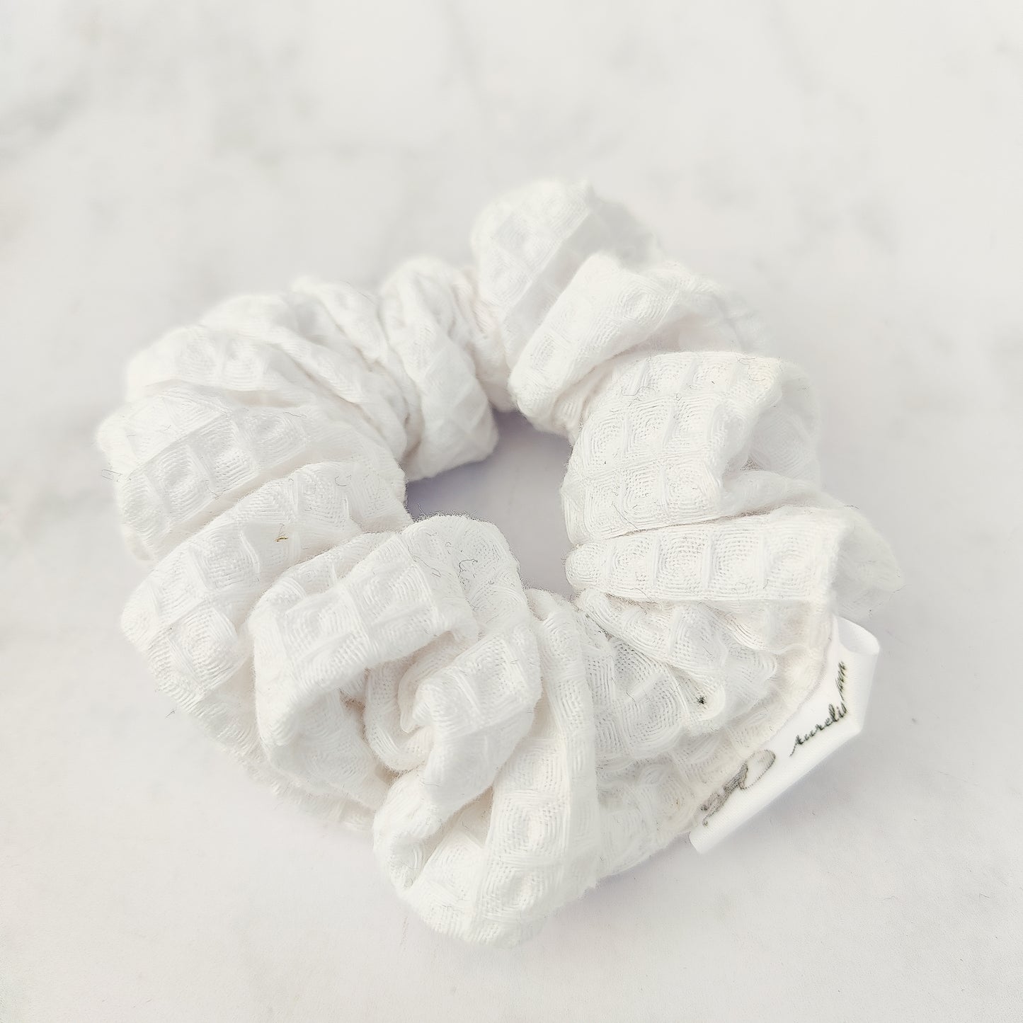 White Cotton Waffle Scrunchie Hair Tie Regular