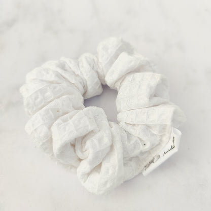 White Cotton Waffle Scrunchie Hair Tie Regular