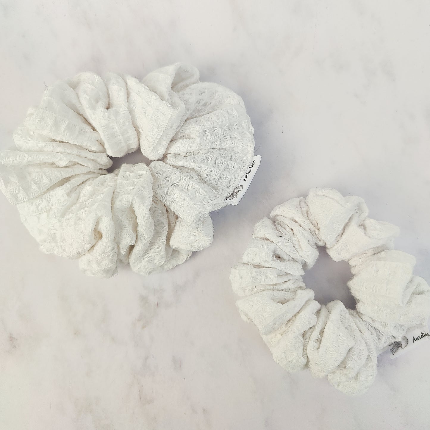 Handmade White Cotton Waffle Scrunchie Hair Tie Large