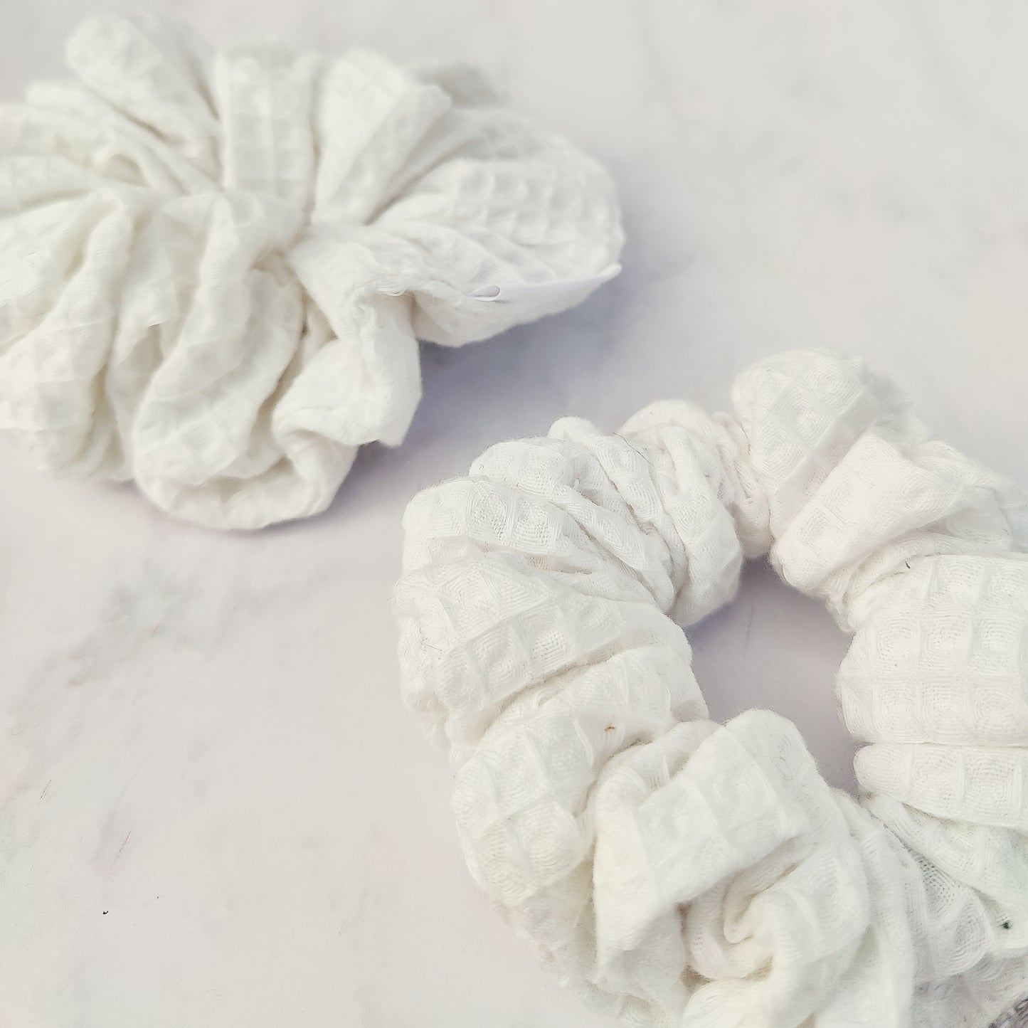 Handmade White Cotton Waffle Scrunchie Hair Tie Large