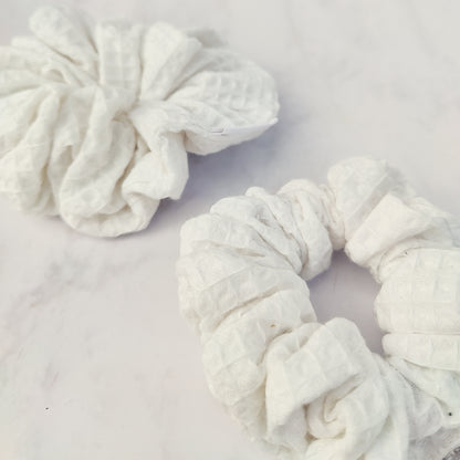 Handmade White Cotton Waffle Scrunchie Hair Tie Large