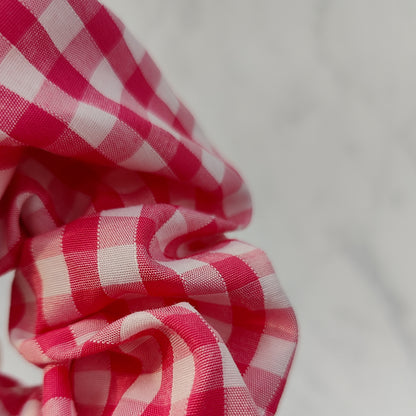 Handmade Pink Gingham Scrunchie Hair Tie Regular