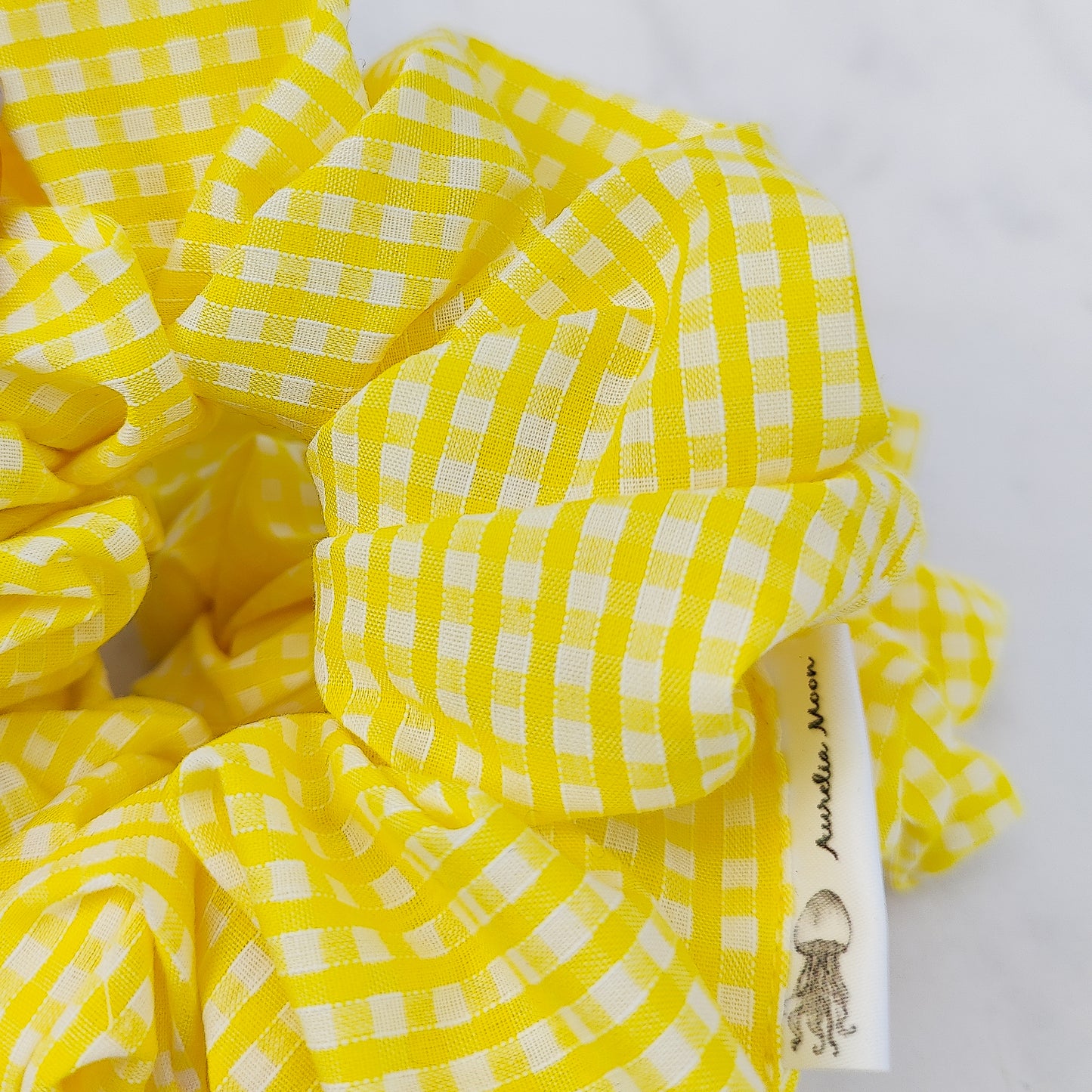 Handmade Yellow Gingham Hair Scrunchie Large