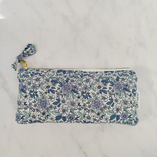 handmade blue floral pouch