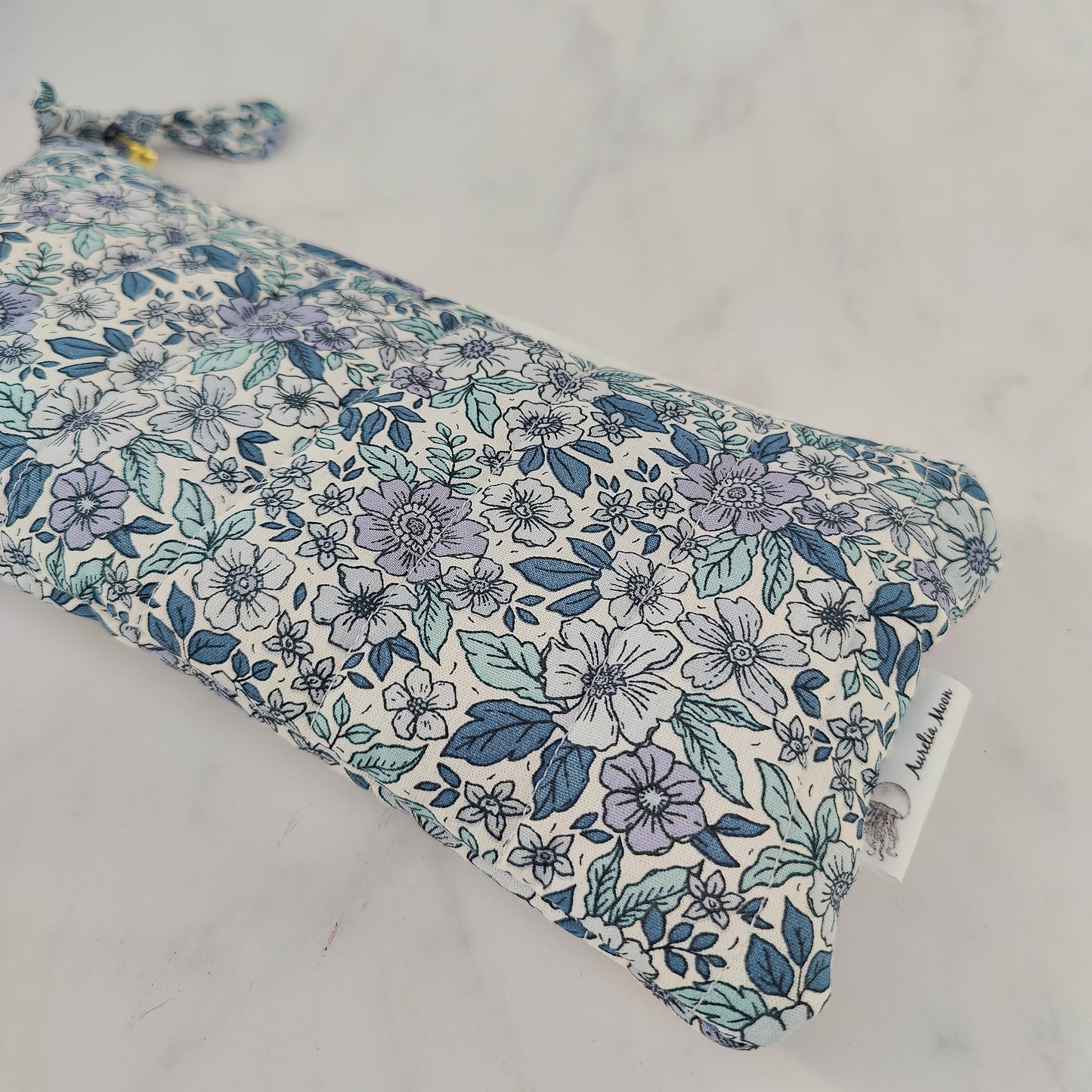 handmade blue floral pouch