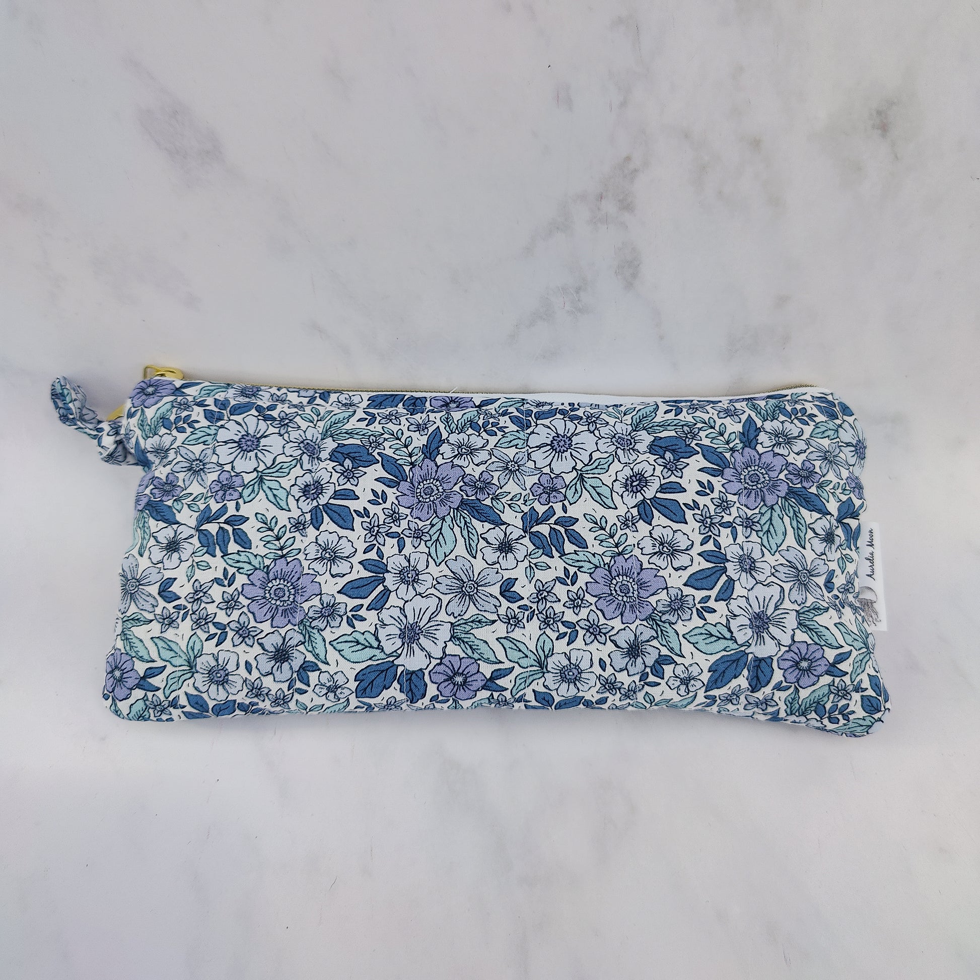 handmade blue floral pouch