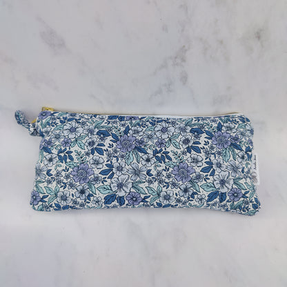handmade blue floral pouch