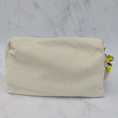 Handmade Large Toiletry Bag Beige With Lemons