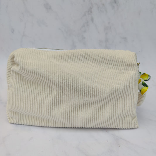 Handmade Large Toiletry Bag Beige With Lemons