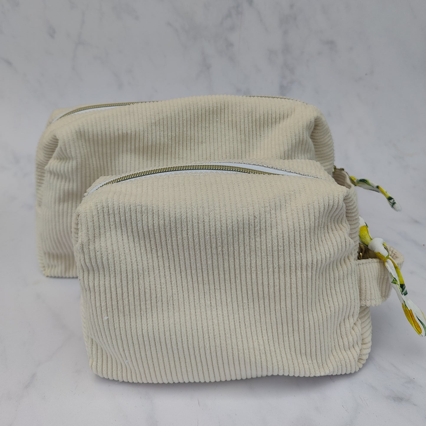Handmade Large Toiletry Bag Beige With Lemons