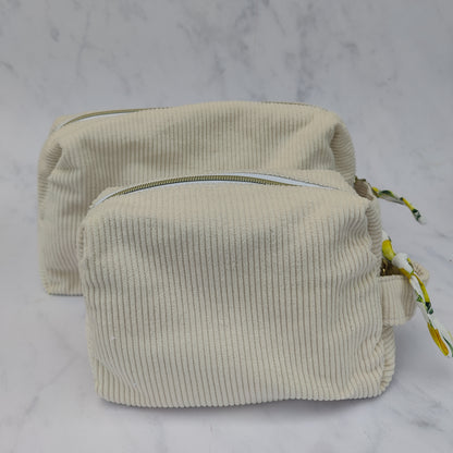 Handmade Large Toiletry Bag Beige With Lemons