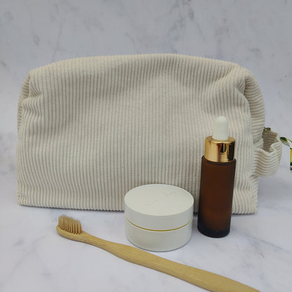 Handmade Large Toiletry Bag Beige With Lemons