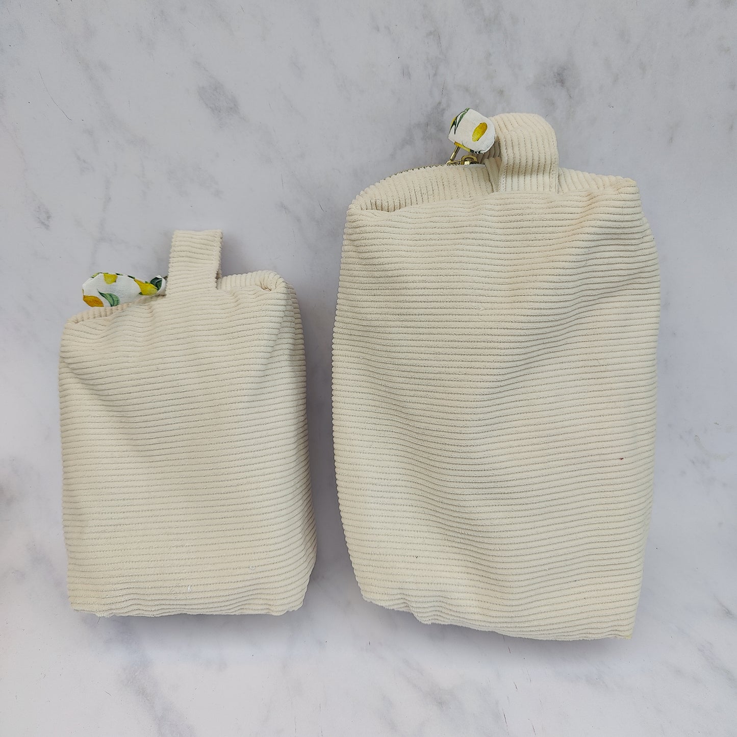 Handmade Regular Toiletry Bag Beige With Lemons