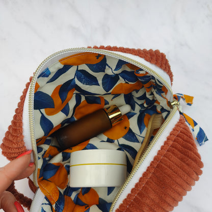 Handmade Large Toiletry Bag Rust With Oranges