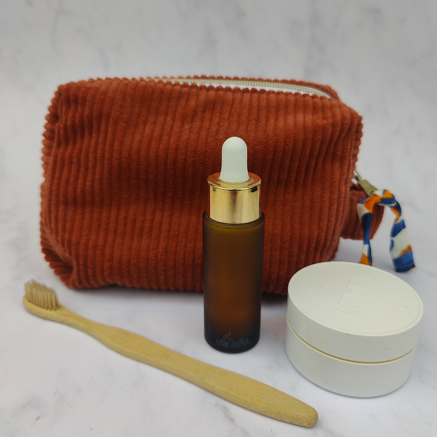Handmade Large Toiletry Bag Rust With Oranges