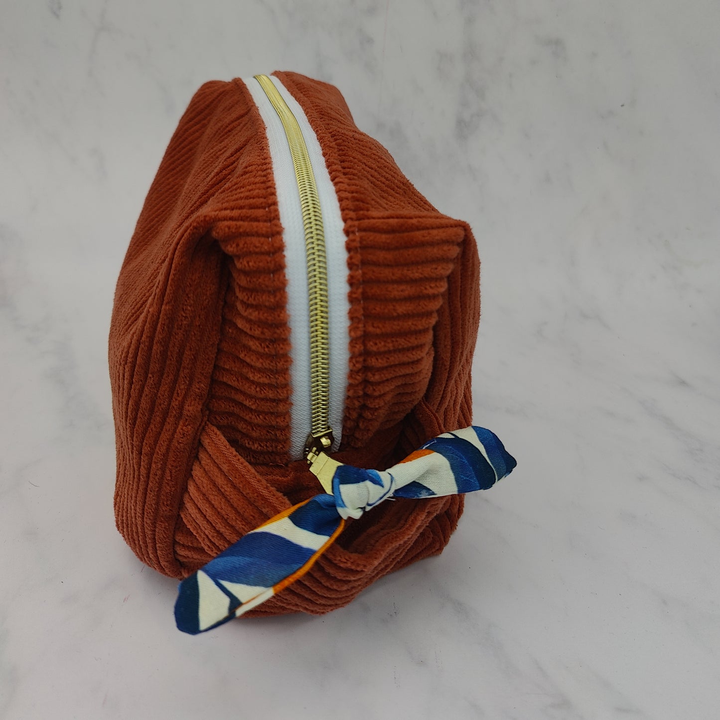 Handmade Large Toiletry Bag Rust With Oranges