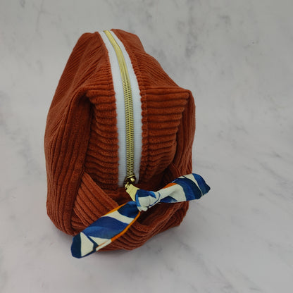 Handmade Large Toiletry Bag Rust With Oranges