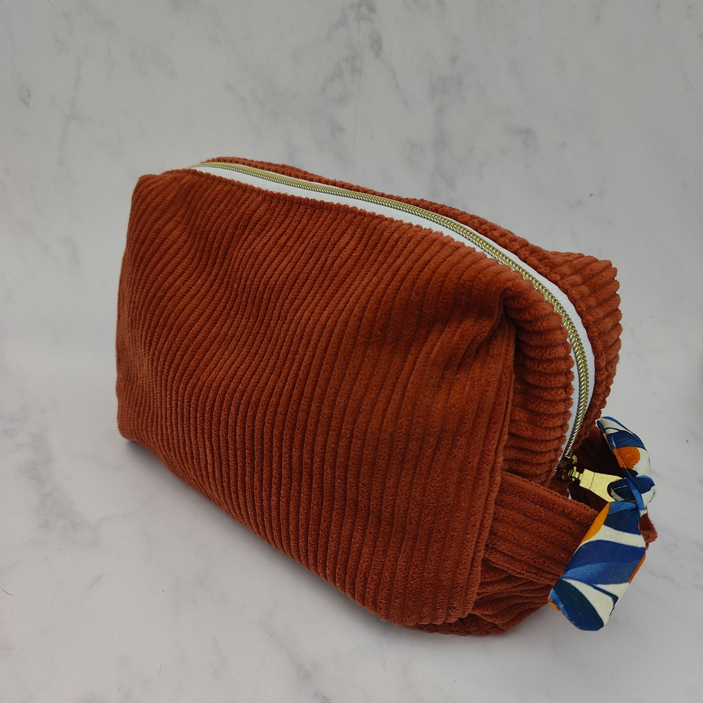 Handmade Large Toiletry Bag Rust With Oranges